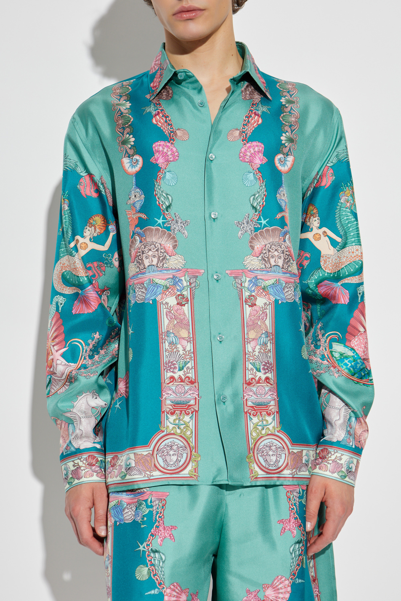 シャツ ASCLO Arabesque Troy Shirt (2color) Blue Silk shirt with 